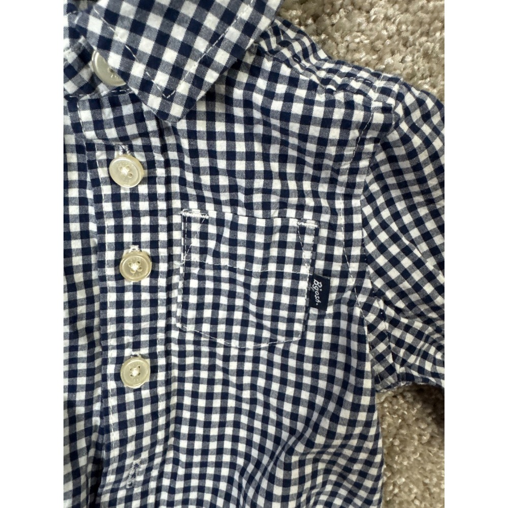 Baby Bgosh Navy Blue White Gingham Long Sleeve Snap Bodysuit 3M - Picture 2 of 3